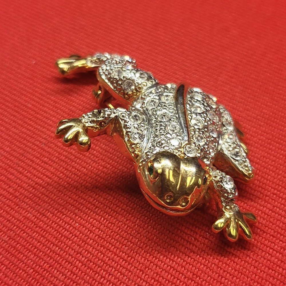 Vintage Rhinestone Frog Toad Brooch Pin - Picture 12 of 12